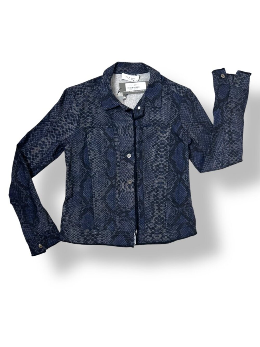 NWT Lola & Sophie Classic Denim Ashley Jacket Snake Python Blue Black Sz XS